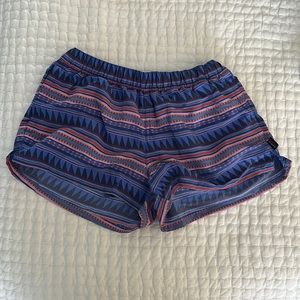blue Patagonia shorts with patterns